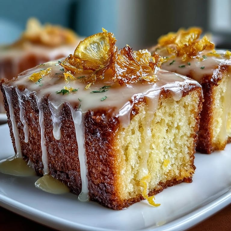 Zesty pound cake infused with limoncello liqueur, topped with a bright lemon glaze and fresh zest.  