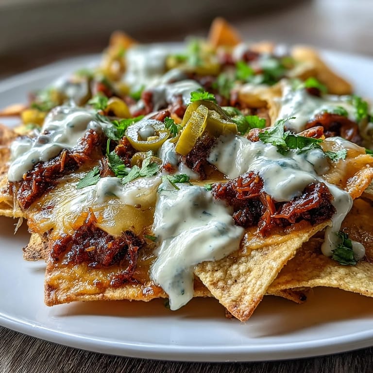 Loaded Baseball Nachos with Jalapeños and Cheese Sauce: Crispy tortilla chips smothered in rich cheese sauce, spicy jalapeños, and savory beef, baked until bubbly and garnished with fresh tomatoes, cilantro, and sour cream.