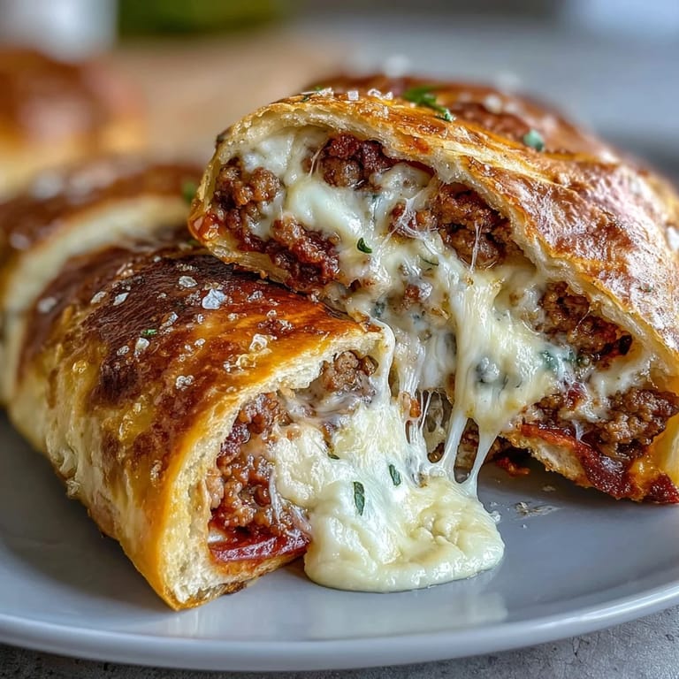 Golden-brown High-Protein Pepperoni Stromboli fresh from the oven on a baking sheet, brushed with egg wash, ready to serve with marinara for dipping.
