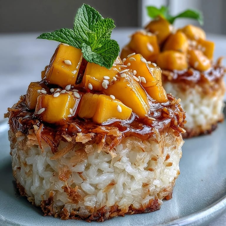 Decadent Coconut Mango Sticky Rice Cups, a dreamy bite of Thai sweetness.
