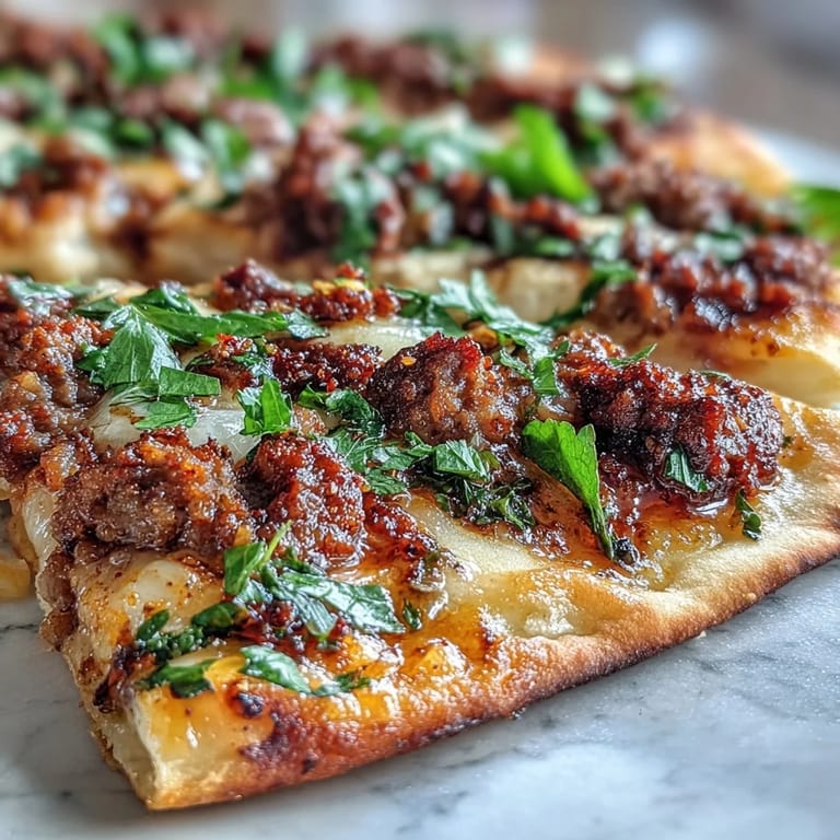 Delicious Turkish Lahmacun Pizza, ready to be enjoyed with a lemon wedge.