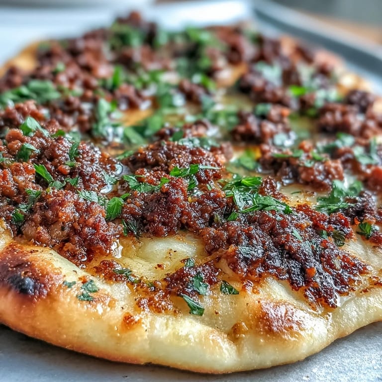 Rustic Turkish Lahmacun Pizza, vibrant with fresh toppings and a zesty crust.