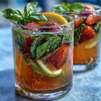 Strawberry Basil Sangria Mocktail with citrus slices and fresh basil in a glass pitcher, perfect for summer parties.