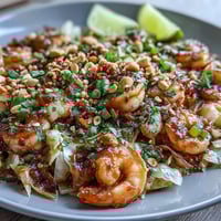 Vibrant cabbage Pad Thai with crunchy shredded cabbage, colorful veggies, and savory-sweet sauce topped with peanuts and fresh lime.  