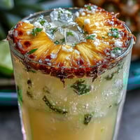Vibrant pineapple jalapeño agua fresca with fresh fruit, lime, and a gentle spicy kick, served over ice.  