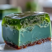 A delicate Japanese yokan with a smooth red bean jelly base and fragrant matcha green tea layer, chilled and sliced into elegant bars.
